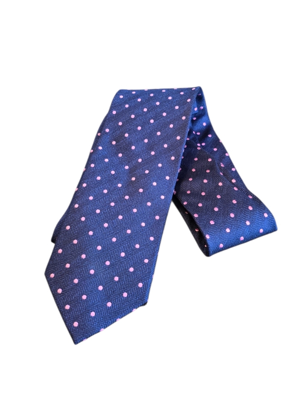 Bocara Handmade Blue Pink Polka Dot Silk Necktie